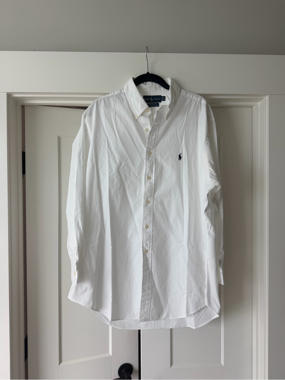 Ralph Lauren White Button-Down Dress Shirt with Navy Label